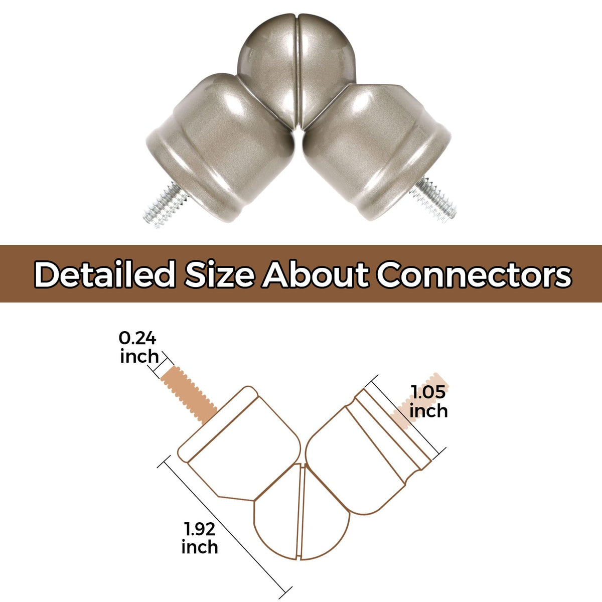 HOTOZON Corner Connector 2 Pack for 1" and 7/8" Diameter Rod, Silver