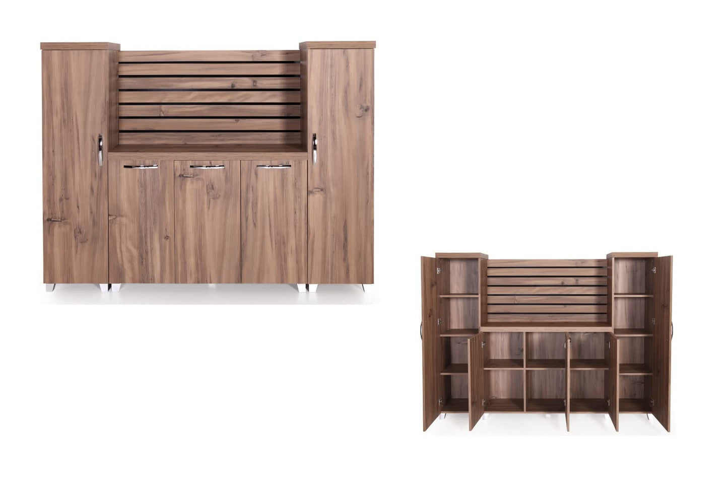 Casa Mare 87" Wood Office Furniture Set of 4pcs | Executive Desk w/Leather Pad | Large Storage Cabinet w/Chrome Handles & Legs | Modern File Cabinet | Coffee Table | Sturdy Farmhouse Home Workstation
