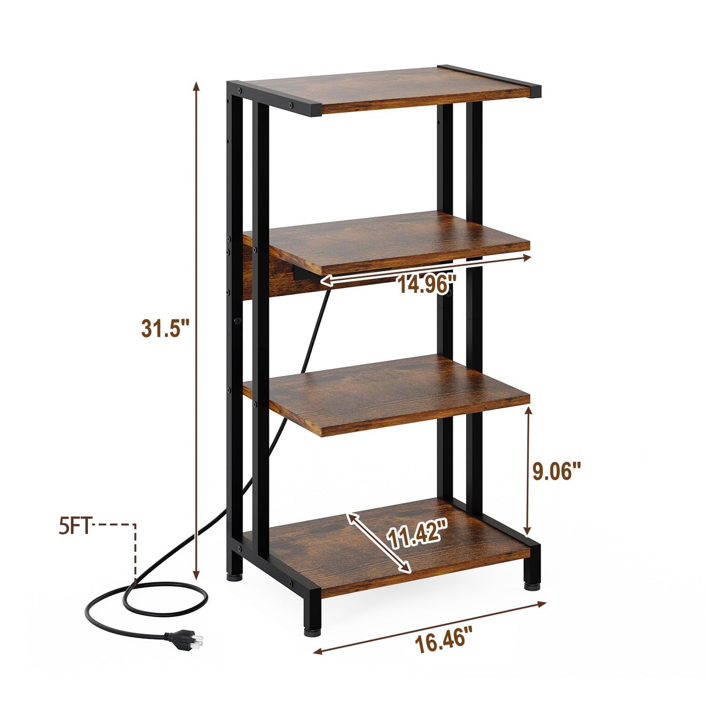 X-cosrack 16.5" Game Console Shelf, Small 4-Tier Video Gaming Consoles Stand with Outlet, Narrow Stereo Cabinet AV Media Stand, Corner Audio Rack for PS5,Xbox,Game Console,TV Box,WiFi Router