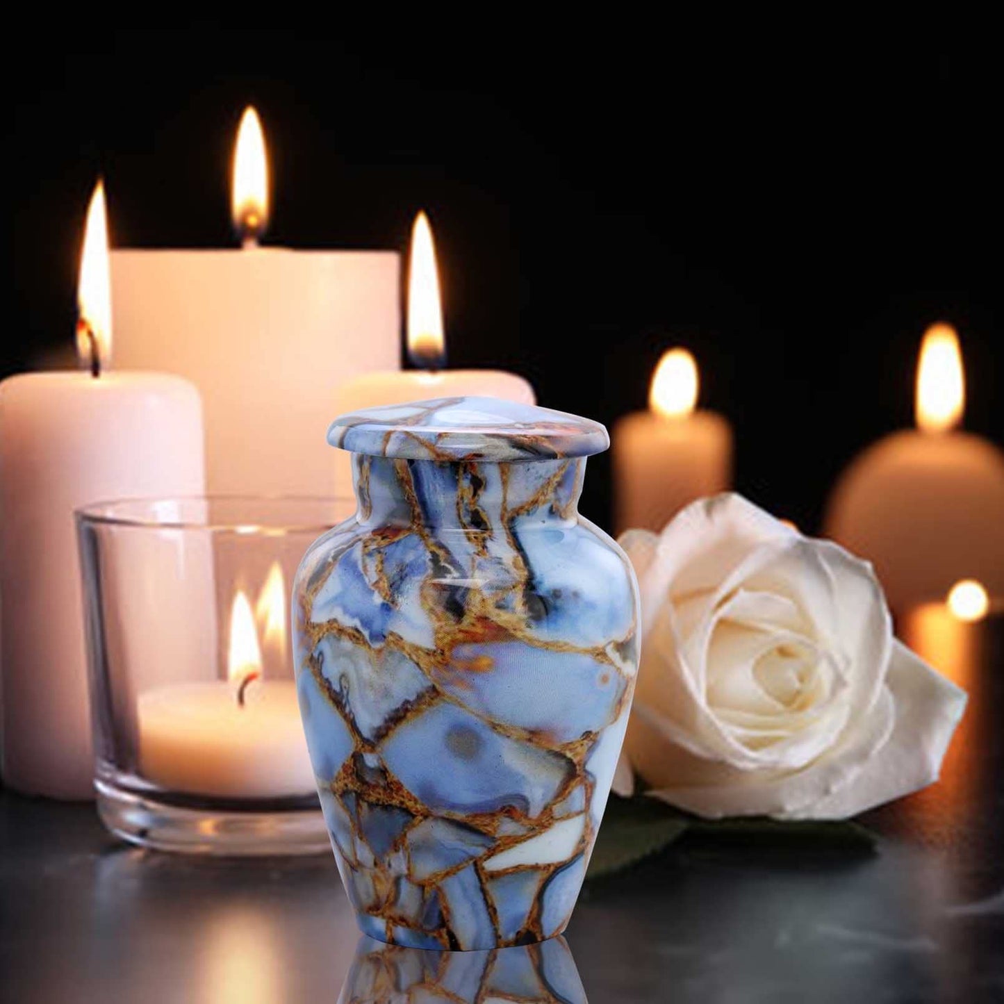 Small Keepsake Cremation Urns for Human Ashes - Marble Finish Metal Keepsake Urn - Mini Cremation Urn for Pet Ashes - Handcrafted Memorial Urn - Funeral Urns with Velvet Bag (Luxury Blue)