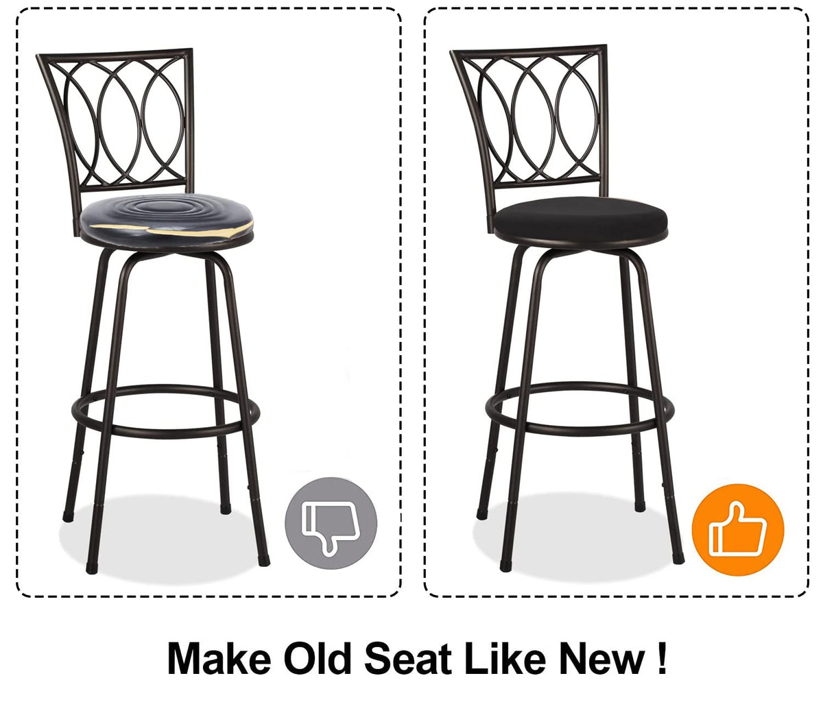 Deisy Dee 4PCS Round Bar Stool Seat Covers Stretch Round Chair Covers for 13-16 Inch Stool Chair (Black)