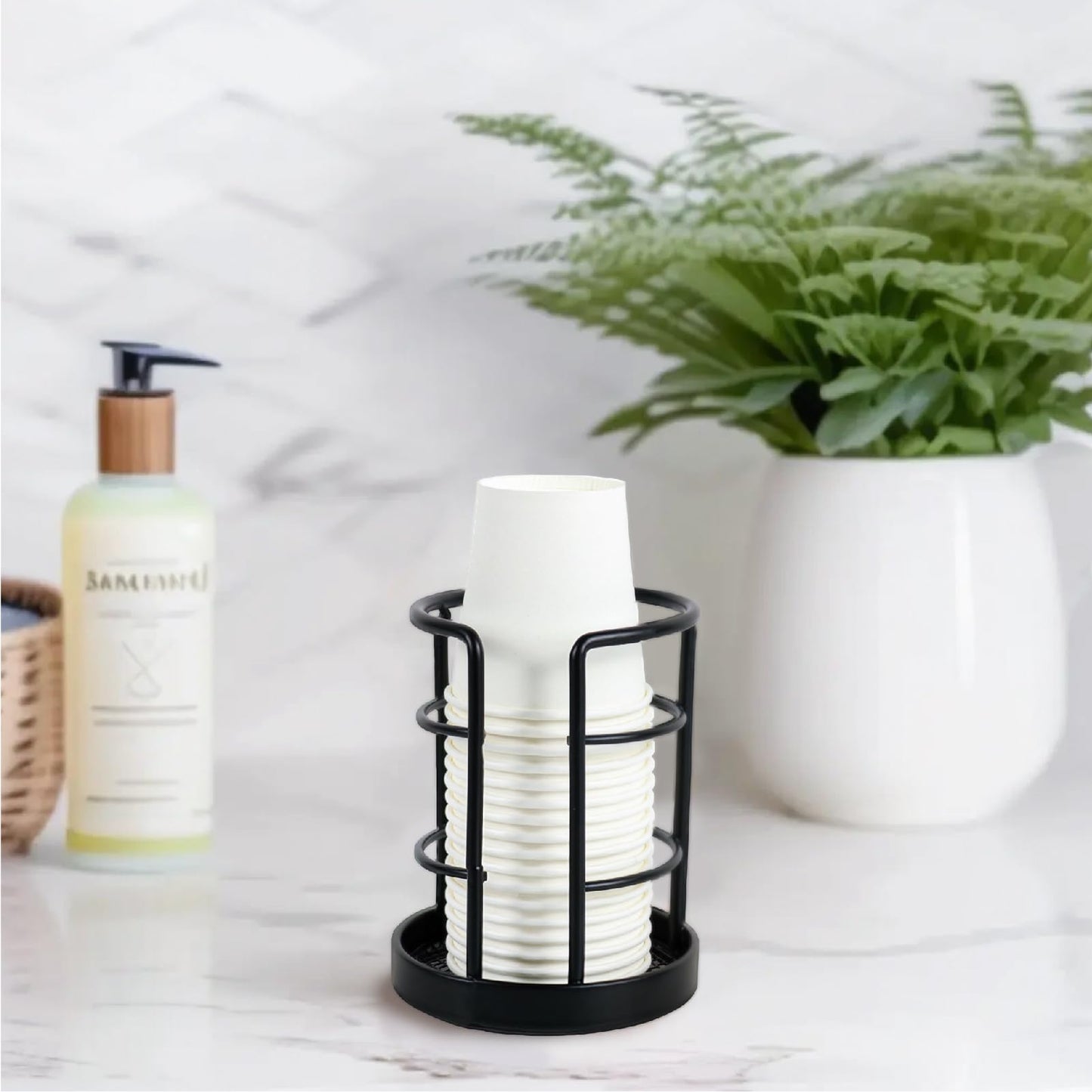 HillSpring Metal Bathroom Cup Dispenser, Sturdy Storage Holder for 3 oz, 4 oz Small Disposable Paper Cups, Paper Cup Dispenser for Mouthwash, Black