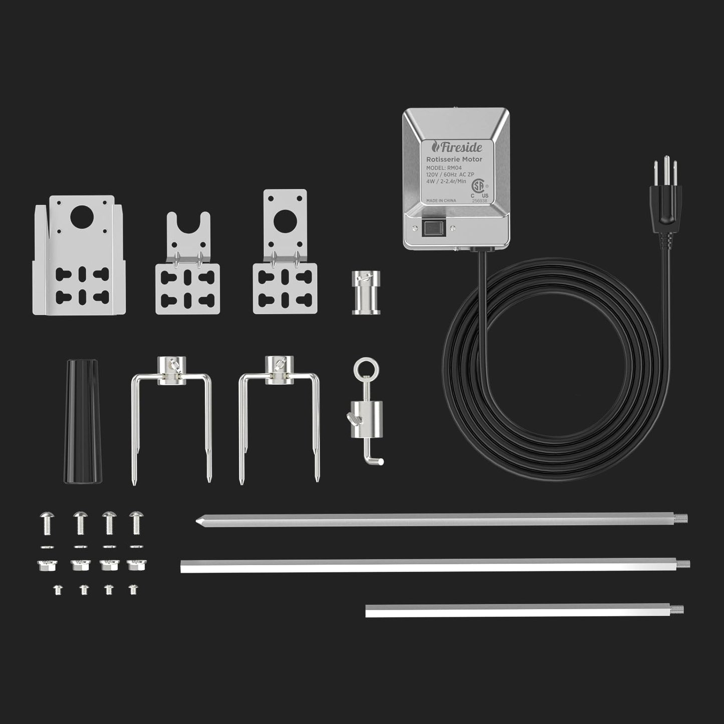 TURBRO Stainless Steel Rotisserie Kit for Gas Grills with A Cookbox up to 39’’ - Includes 4W Electric Motor, 34’’ - 45’’ × 5/16" Square Spit Rod, Meat Forks, Counterweight - for Outdoor BBQ