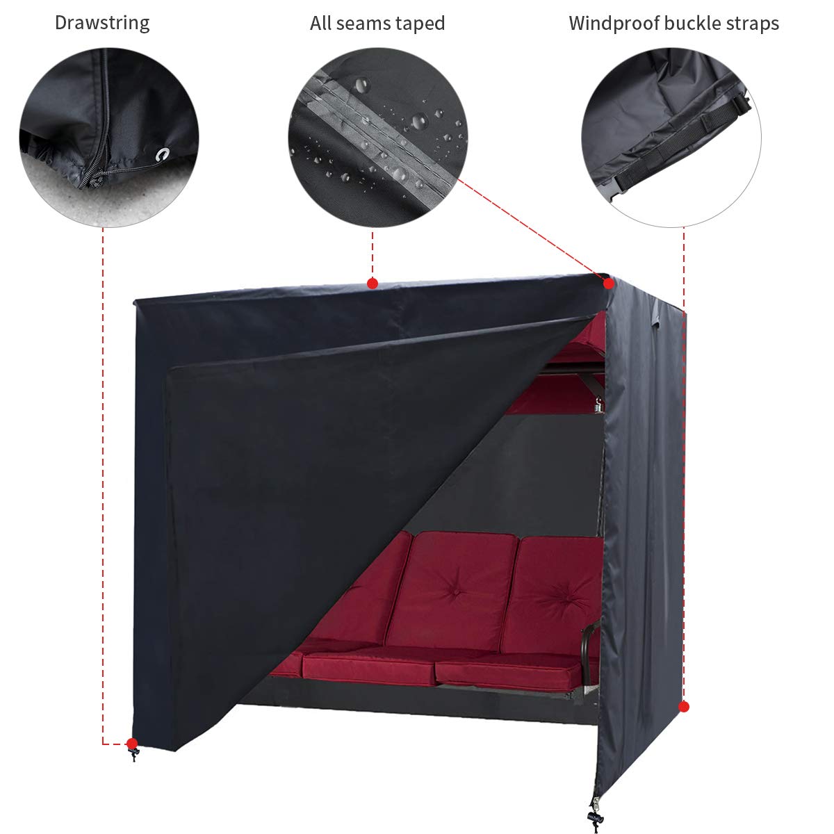 Outdoor Swing Cover 3 Triple Seater Hammock Cover Garden Swing Cover Garden Hammock Glider Chair Cover Patio Furniture Cover UV Resistant Swing Canopy Cover All Weather Protection(87*49*67inch)Black