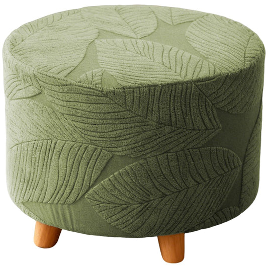 NEUORTBURG Round Ottoman Cover Stretch Round Ottoman Storage Slipcover Leaves Jacquard Folding Footrest Stool Furniture Protector Cover with Elastic Bottom for Living Room Set of 1 Olive Green