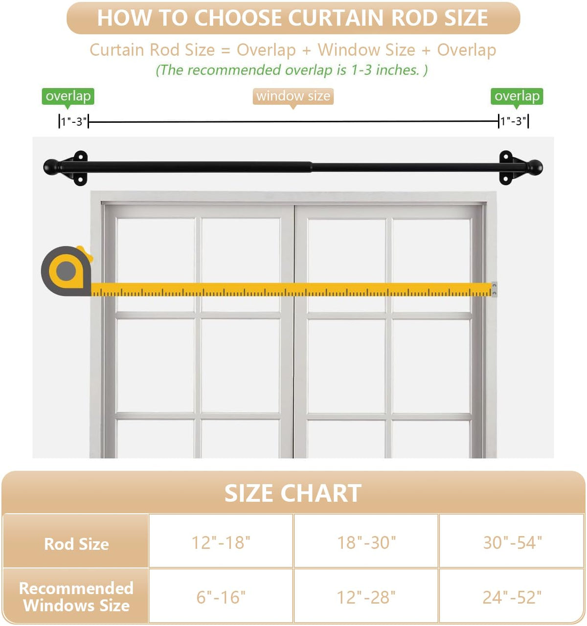 DCHOME Cafe Curtain Rod 18-30 Inch, 1/2" Diameter, Door Curtain Rod, Black