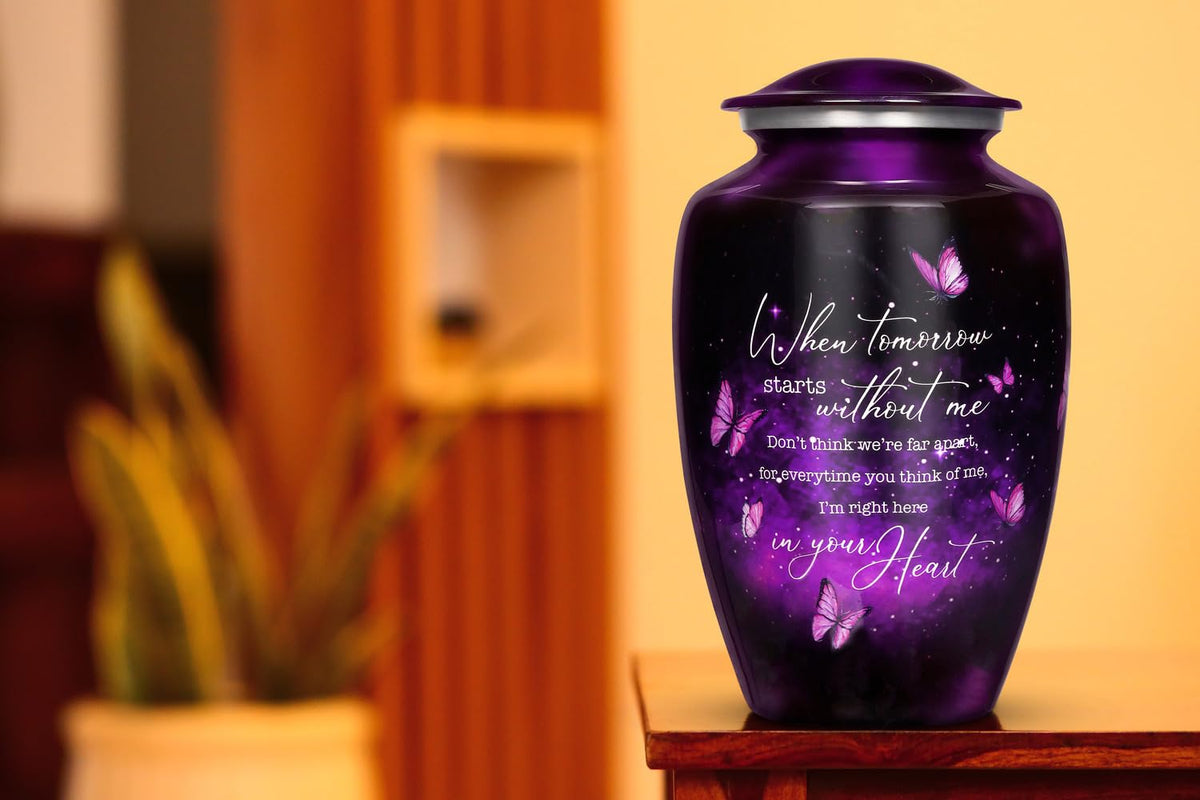 Purple Butterfly Urn for Human Ashes Adult with Secure Lid