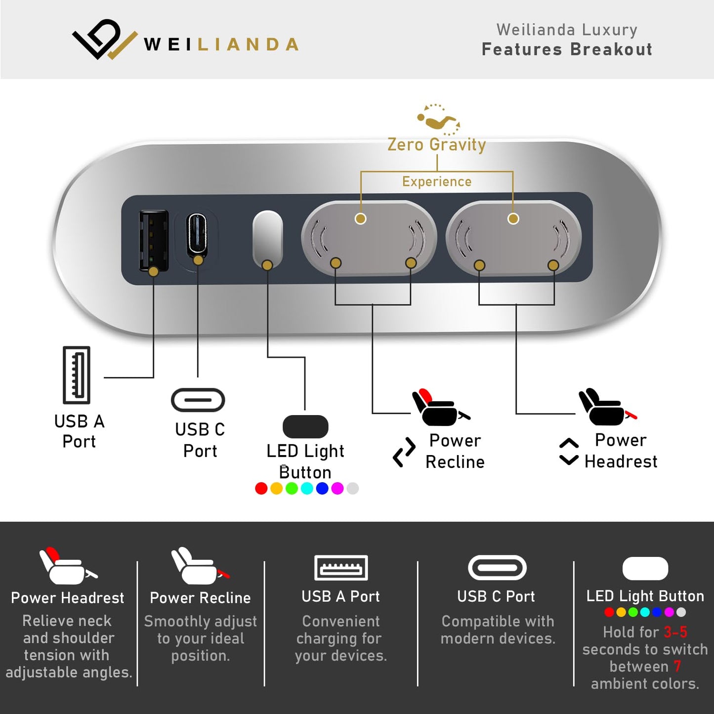 Weilianda Home Theater Seating, Top Grain Leather Movie Theater Chair