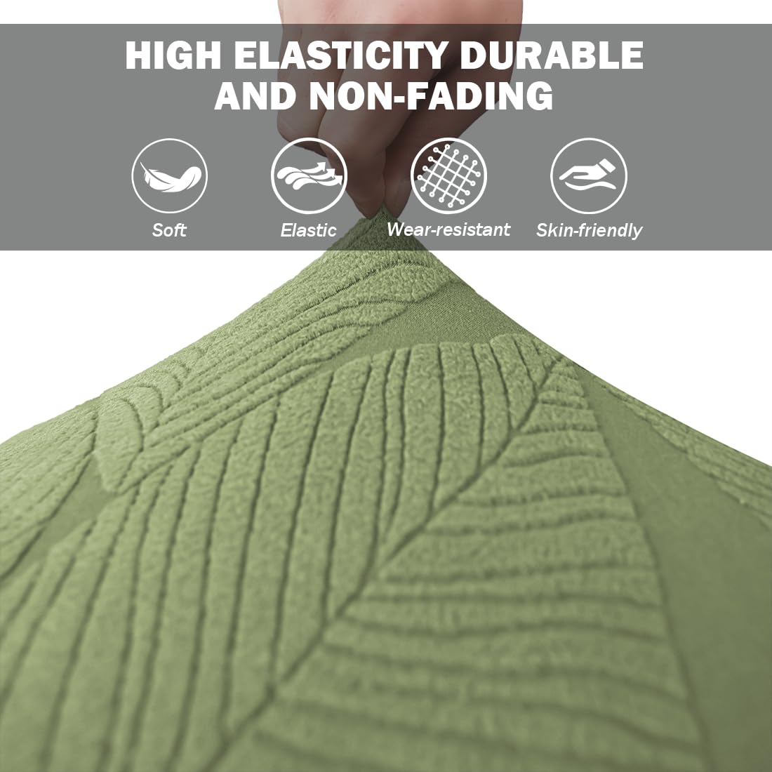 NEUORTBURG Round Ottoman Cover Stretch Round Ottoman Storage Slipcover Leaves Jacquard Folding Footrest Stool Furniture Protector Cover with Elastic Bottom for Living Room Set of 1 Olive Green