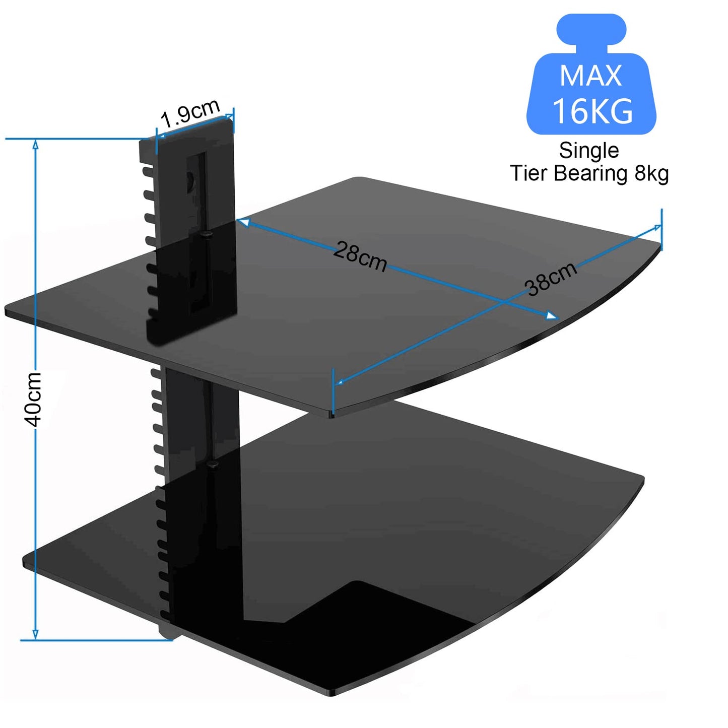 Suptek Glass Floating Shelves, TV Wall Mount with Shelf for DVD Player / PS4 / Cable Boxes/Game Consoles/Sky Box/TV Accessories, Flat Black 2-Tier Wall Mount Bracket
