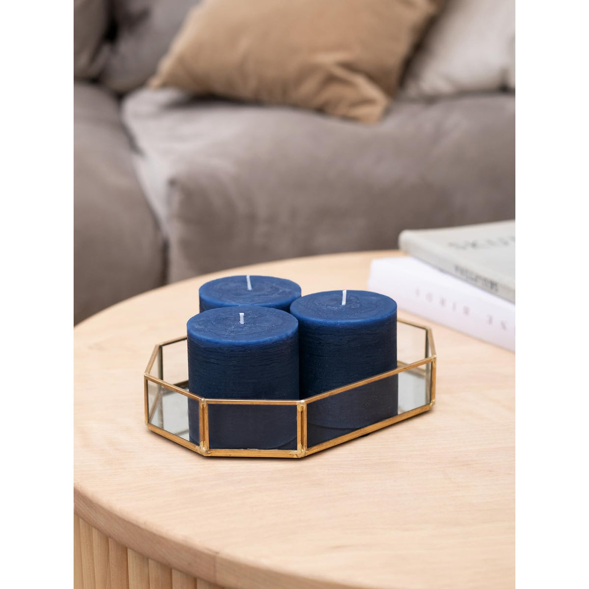 CANDWAX 3x3 Pillar Candles Set of 3 - Rustic Unscented No Drip Dark Blue Candles for Home Decor, Weddings, Centerpieces