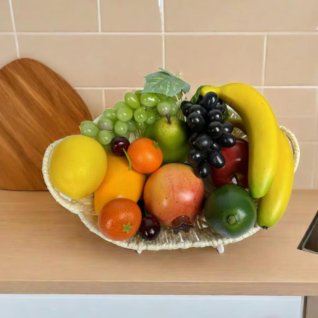 17pcs Artificial Mixture Fruits,Simulation Fruit Props for Photography Display, Lifelike Realistic Fake Fruits Home Decor Craft Fruit Set Fake Grapes Fake Banana