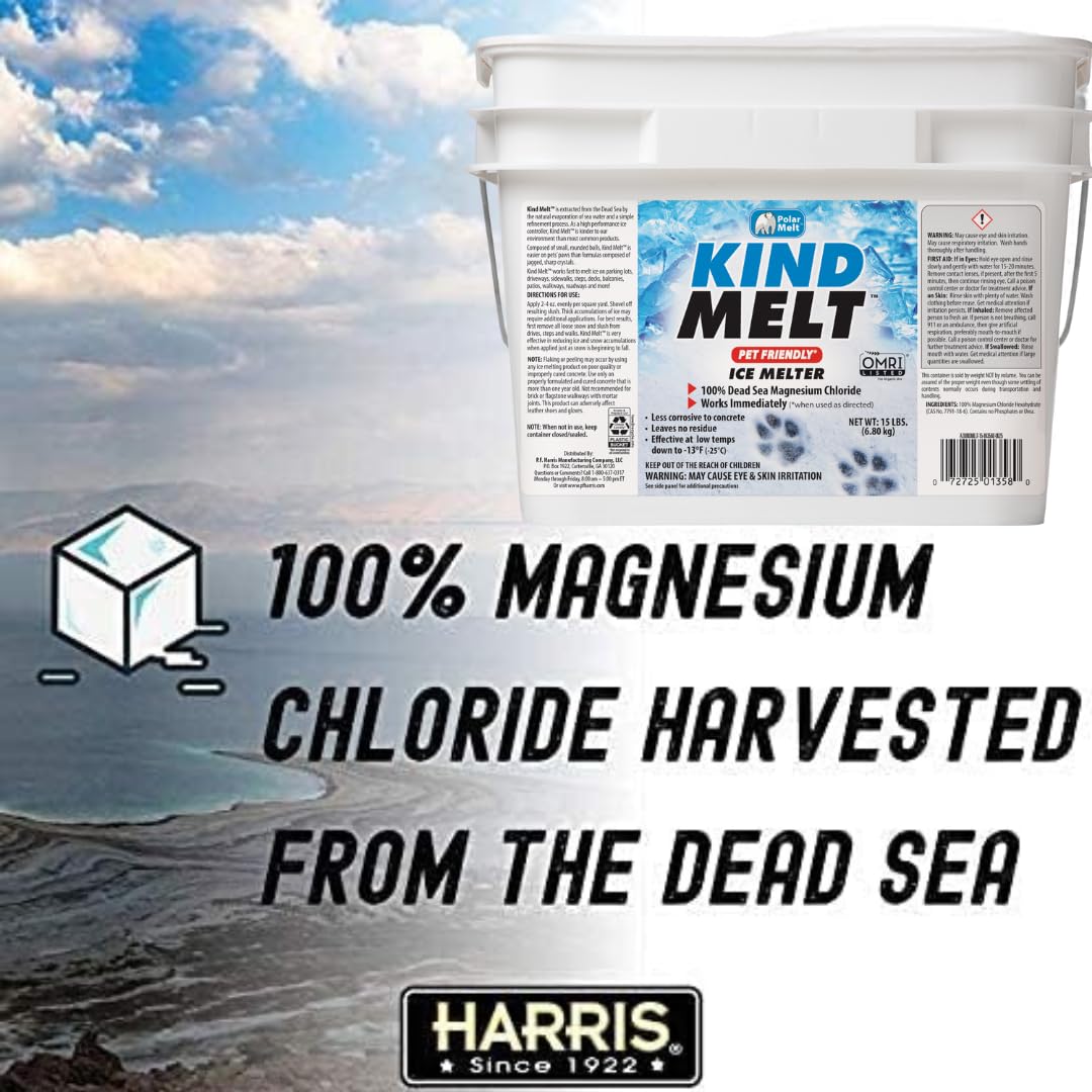HARRIS Kind Melt Pet Friendly Ice and Snow Melter, Fast Acting 100% Pure Magnesium Chloride Formula with Scoop Included, 15lb, White