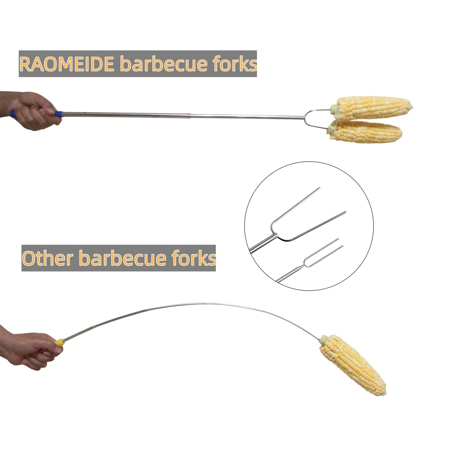 RAOMEIDE 32" Heavy Duty Hot Dog Roasting Sticks for Campfire, Smores Sticks for Fire Pit Long, Marshmallows Skewers (4 Pack)
