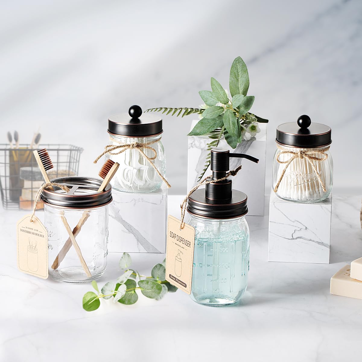 Amolliar Mason Jar Bathroom Accessories Set 4 Pcs, Oil Rubbed Bronze