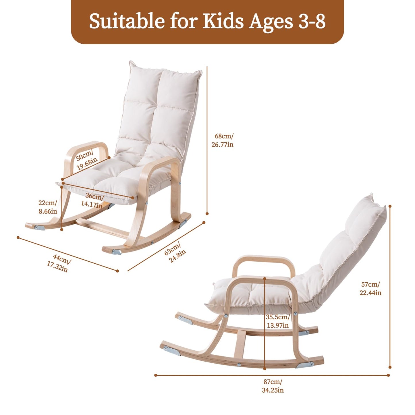 Swegrow Kids' Recliners，Rocker and Stationary Options, Sensory Rocking Chair for Kids & Toddlers，Versatile Floor Chair with Soft Fabric and Stability for Playroom, Bedroom, or Nursery (Beige)