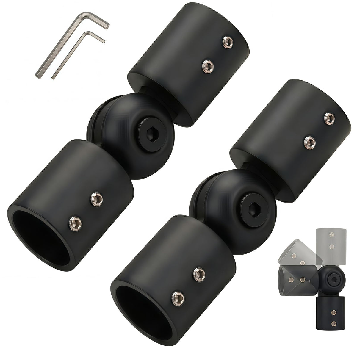Heavy Duty Adjustable Corner Curtain Rod Connector, 2 Pack Black Metal Hinged Elbow Connector for 1 Inch Bay Window Curtain Rods & Blinds
