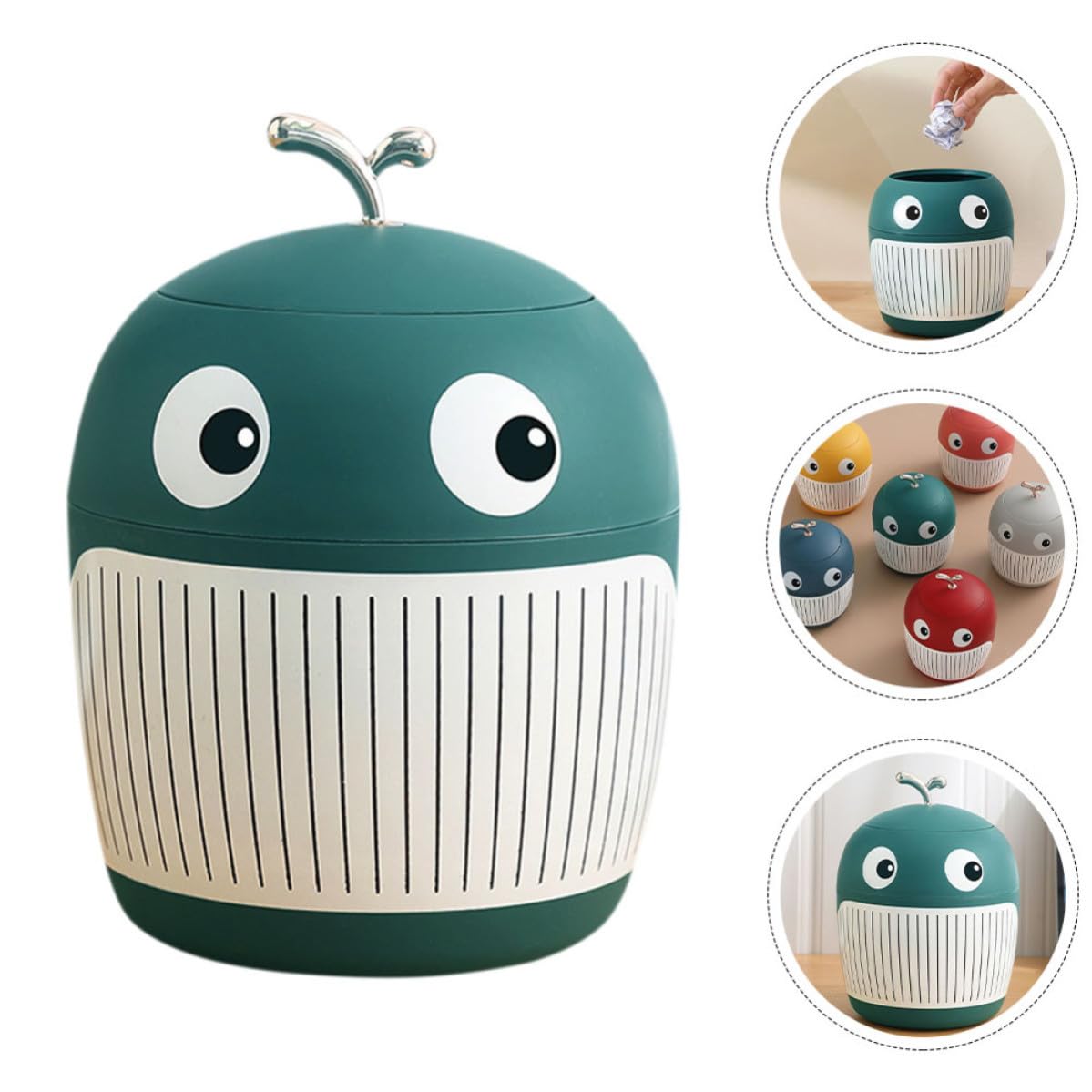 Green Plastic Mini Desk Wastebasket Cartoon Whale Shape for Tabletops