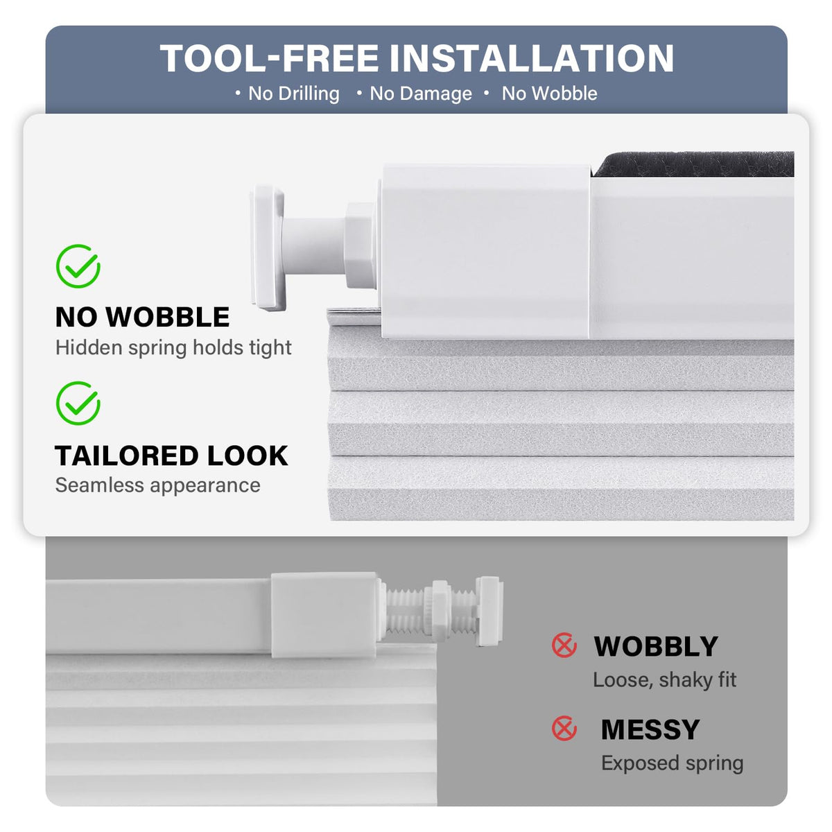 AOSKY No Drill Cordless Blackout Cellular Shades, 34" W x 48" H, White