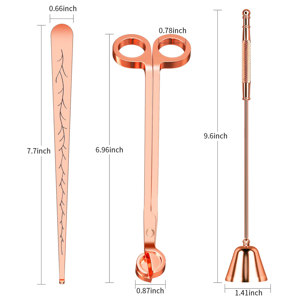 Calary 3 in 1 Candle Care Kit - Wick Trimmer, Snuffer & Dipper Set (Rose Gold)