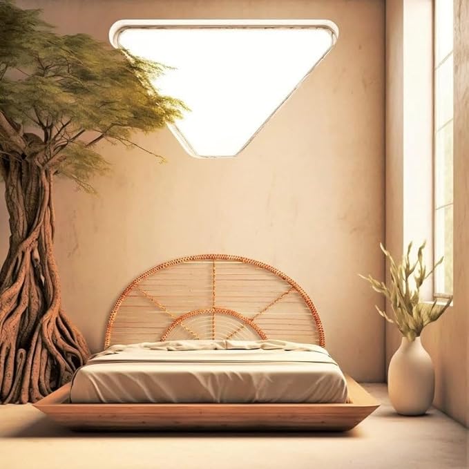 direfly Handwoven Rattan Headboard - Natural Wicker & Solid Wood Frame - Boho Chic Bedroom Decor for Queen/King/Full/Double Beds