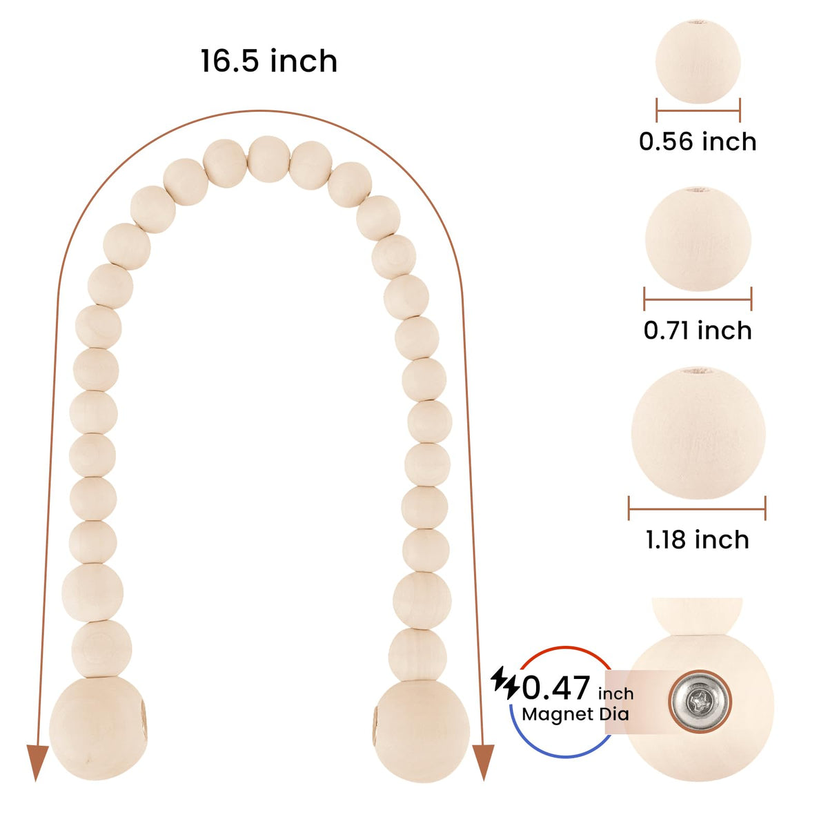 KLOGTSIND Magnetic Curtain Tiebacks, 2 Pack Wood Bead Curtain Holdbacks