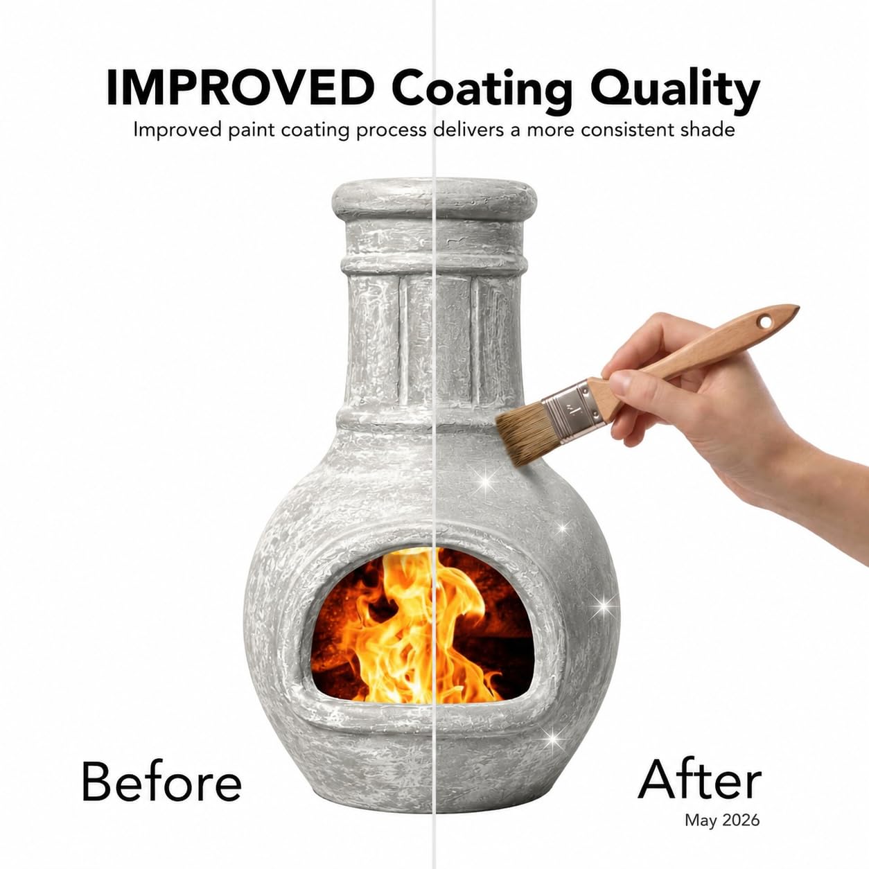Grey Chimenea Outdoor Fireplace, Clay Chiminea with Lids and Metal Stands