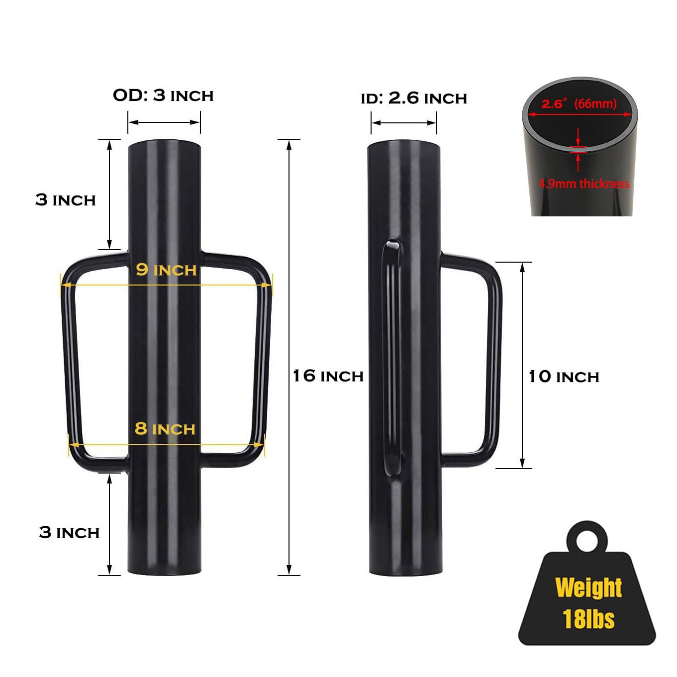 MTB Garden 1Pack 16 Inch Black Fence Post Driver with Handle 18 LB Steel T Post Pounder Portable Hand Post Rammer for Wooden Posts U Channels Fence Posts,16 Inch Post Pounder Good for Small Projects