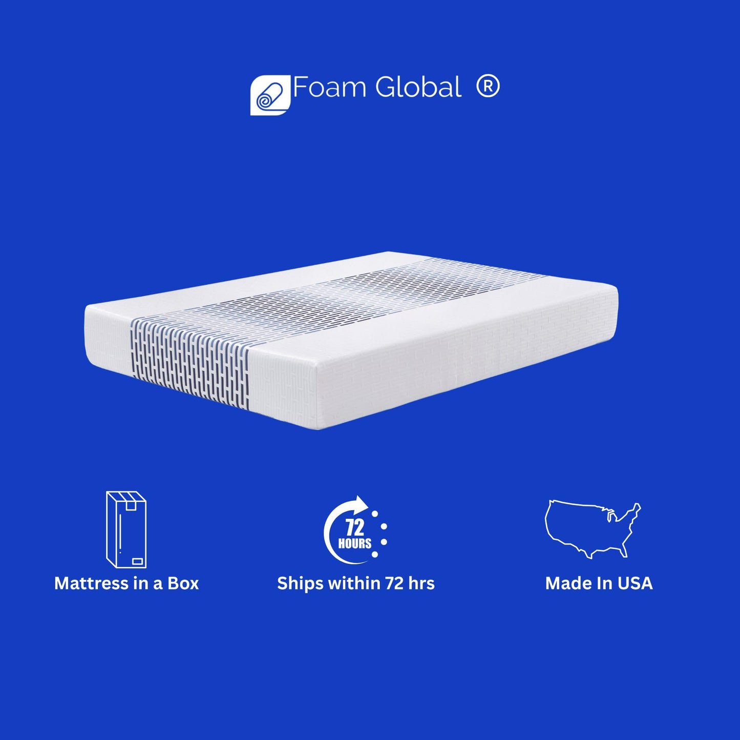 Foam Global Roam-M2 RV 10" Mattress with Gel Memory Foam, RV Short King 72x75 Mattress, Luxury Medium Feel Made in USA