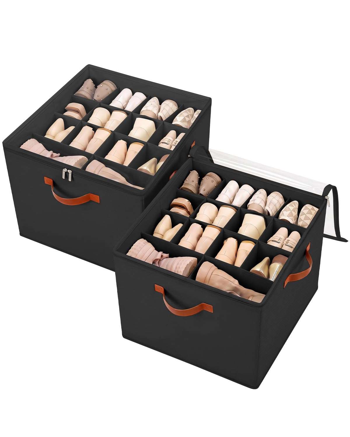 2 Pack Shoe Storage Organizer with Clear Lid for Closet Entryway ,Black