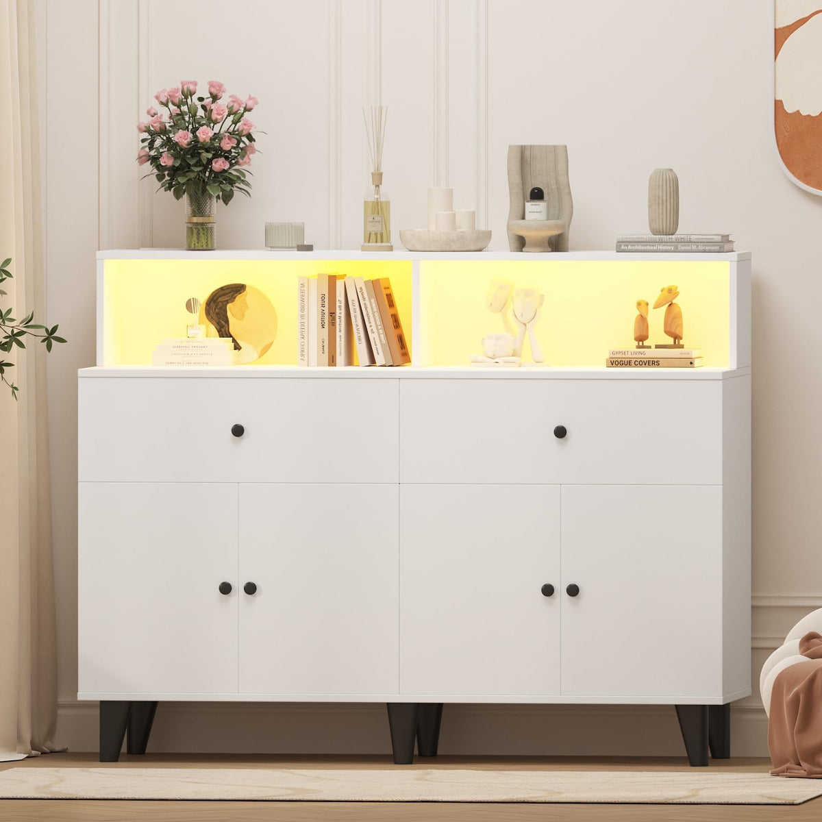 LinimaBela 47" Sideboard Buffet Cabinet with Charging Station & LED Lights