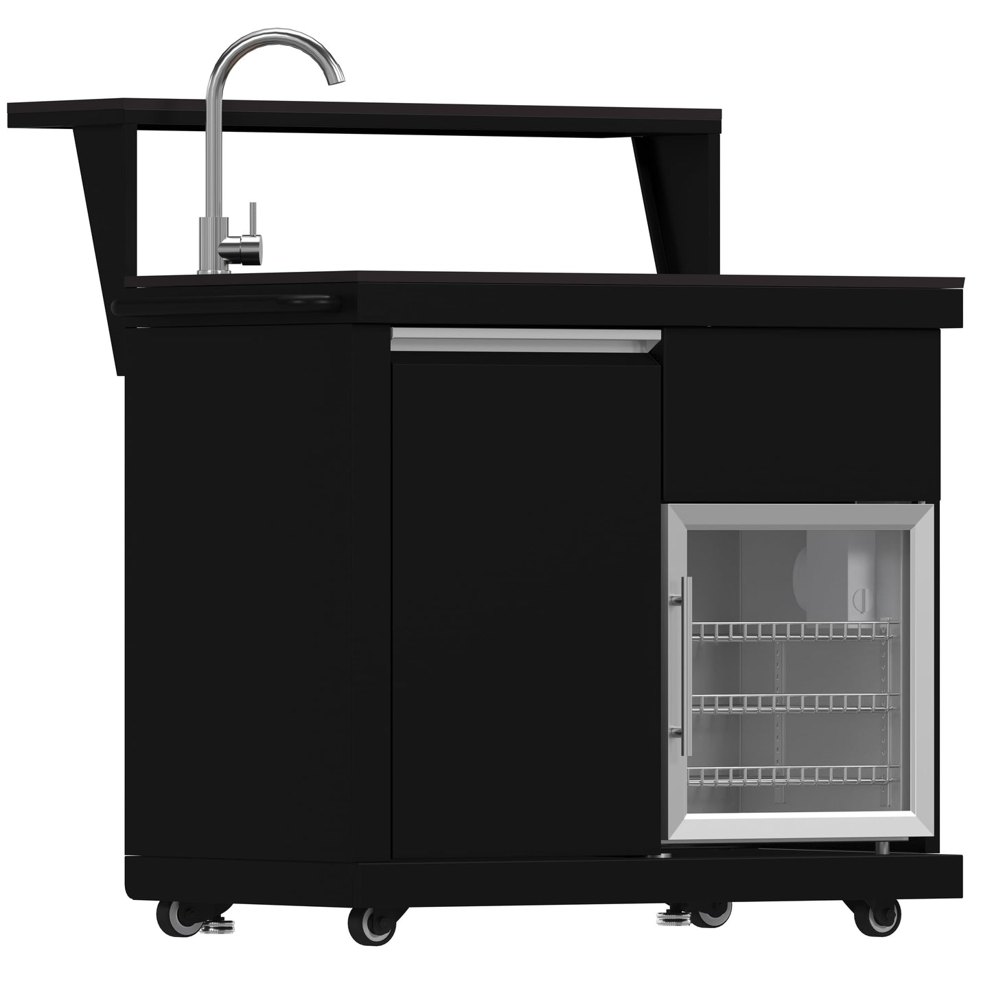 Forno All’Aperto 62,600 BTU Outdoor BBQ Grill Station w/ 3 Stainless Steel Burners, Infrared Burners, Sink Module, Black Sintered Stone Countertops, Rotisserie Kit, Bar & Beverage Center - Black