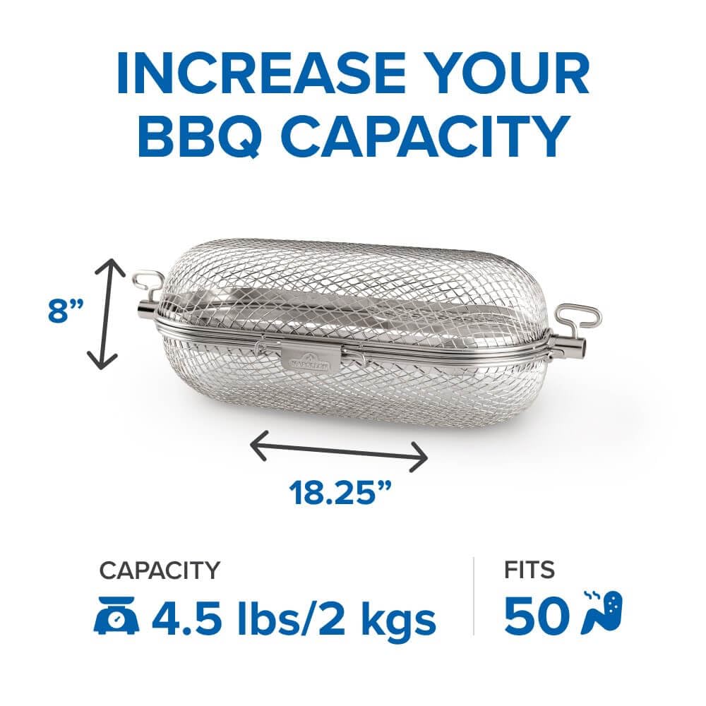 Napoleon Rotisserie Grill Basket - Stainless Steel, Fits Standard Spit Rods, Best For Wings, Fries And Roasted Veggies