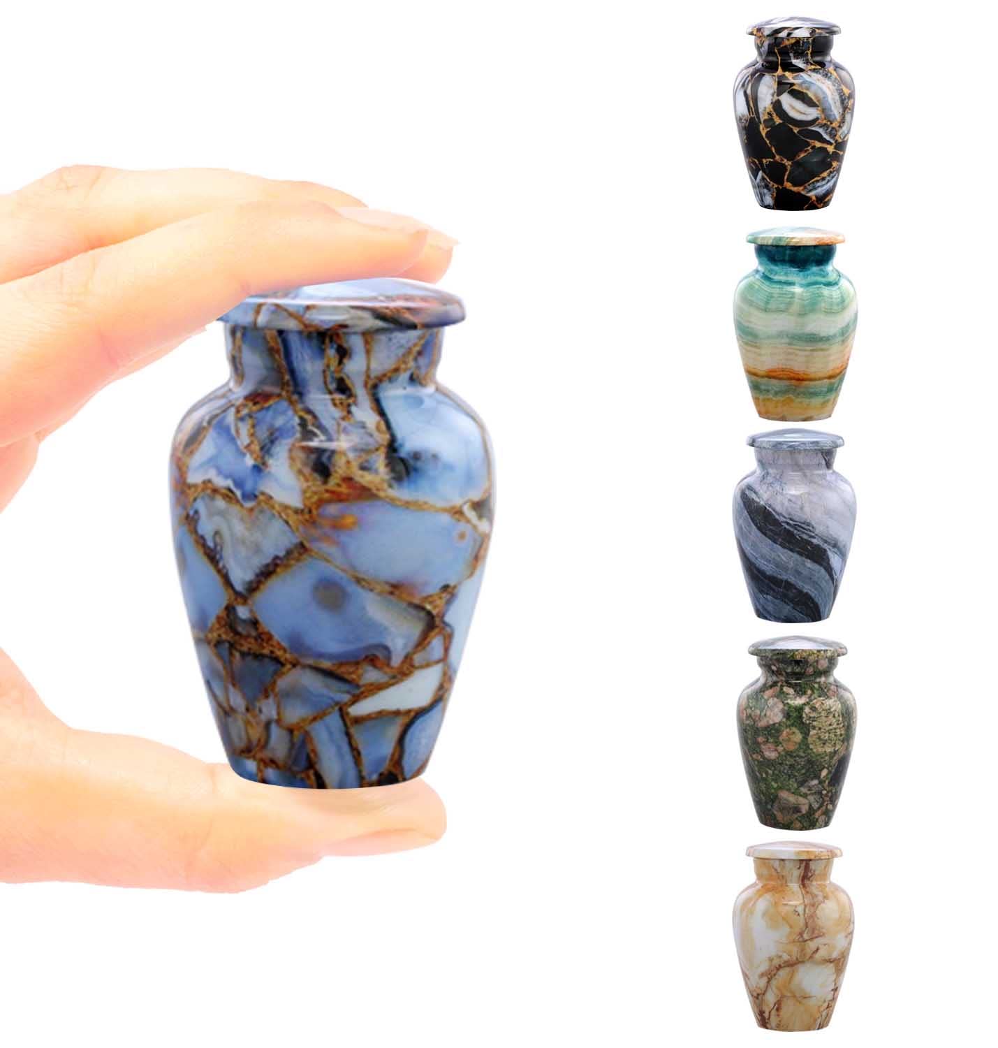 Small Keepsake Cremation Urns for Human Ashes - Marble Finish Metal Keepsake Urn - Mini Cremation Urn for Pet Ashes - Handcrafted Memorial Urn - Funeral Urns with Velvet Bag (Luxury Blue)