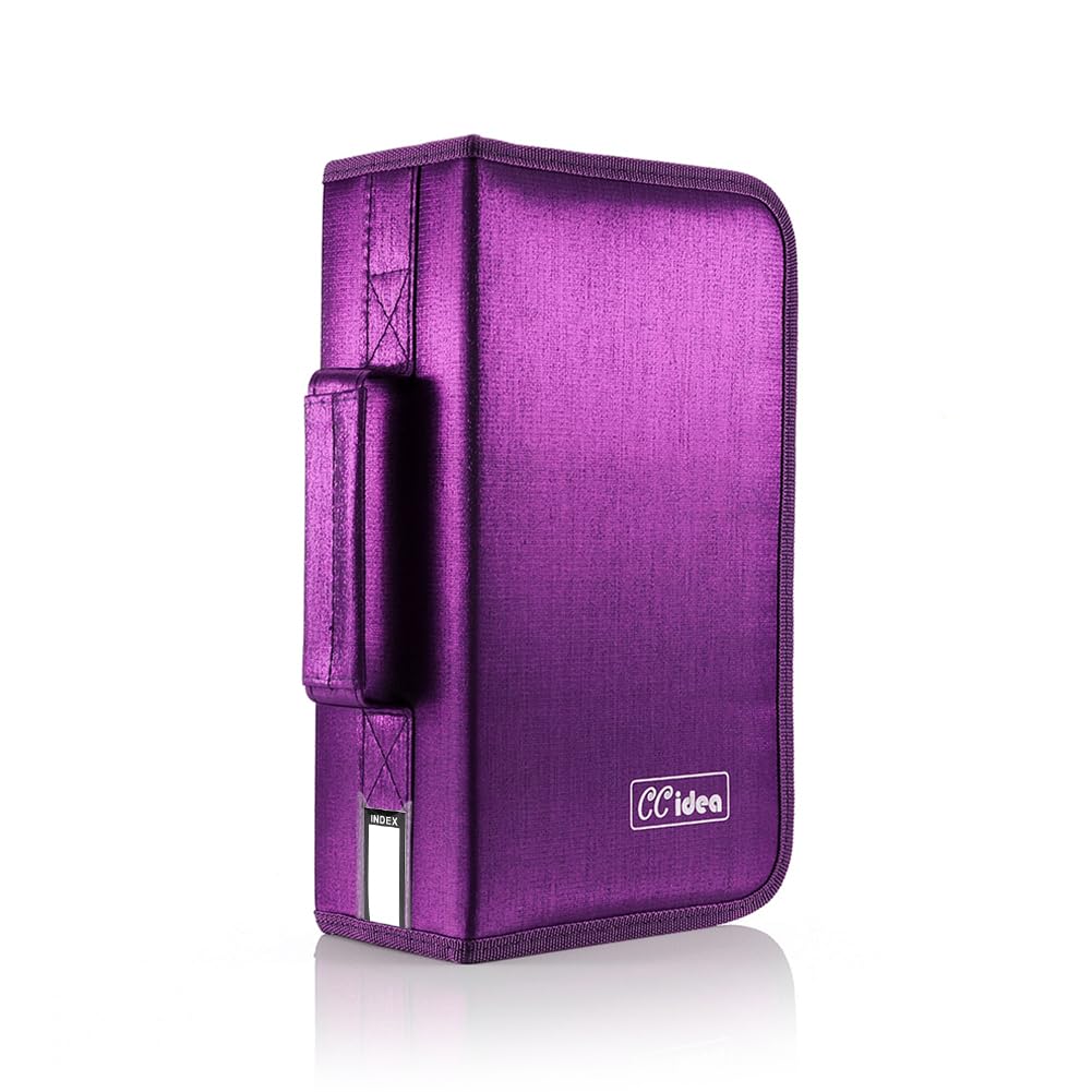 CCidea CD Case DVD Storage Holder, 128 Capacity DVD Cases Organizer CD Plastic Protective Carrying Binder,Portable Cd Wallet for Home Travel (Purple)