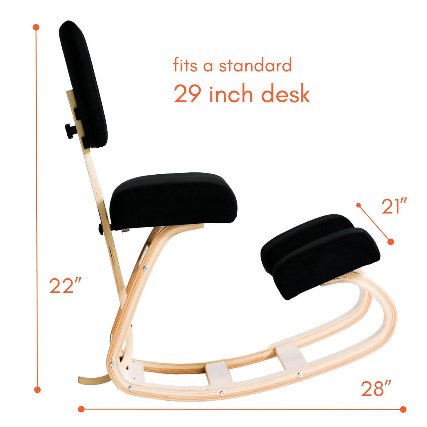 Sleekform East Austin Kneeling Chair with Back Rest - Black, Ergonomic
