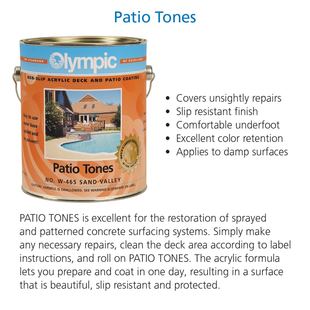 Kelley Technical Coatings Olympic Patio Tones - Creekstone - 1 Gallon - Non-slip acrylic deck and patio coating, concrete restorer.