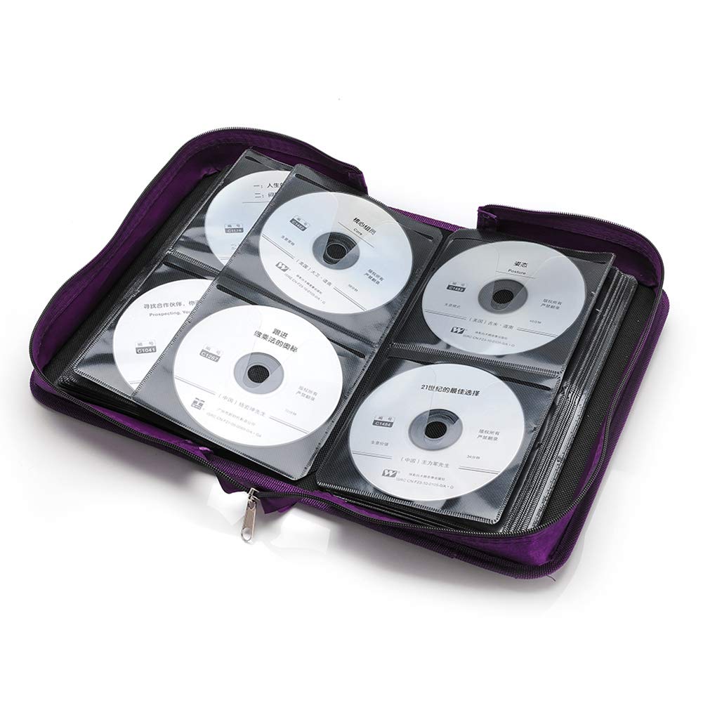 CCidea CD Case DVD Storage Holder, 128 Capacity DVD Cases Organizer CD Plastic Protective Carrying Binder,Portable Cd Wallet for Home Travel (Purple)