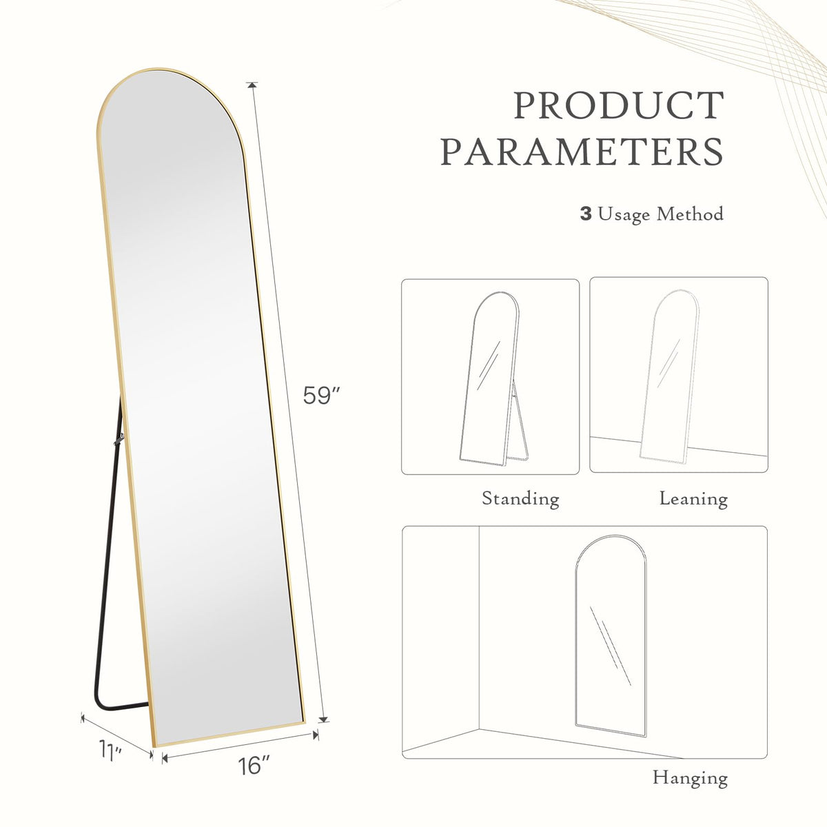 DUMOS Arched Mirror Full Length Floor, 59x16 Inch Full Body Standing Mirror