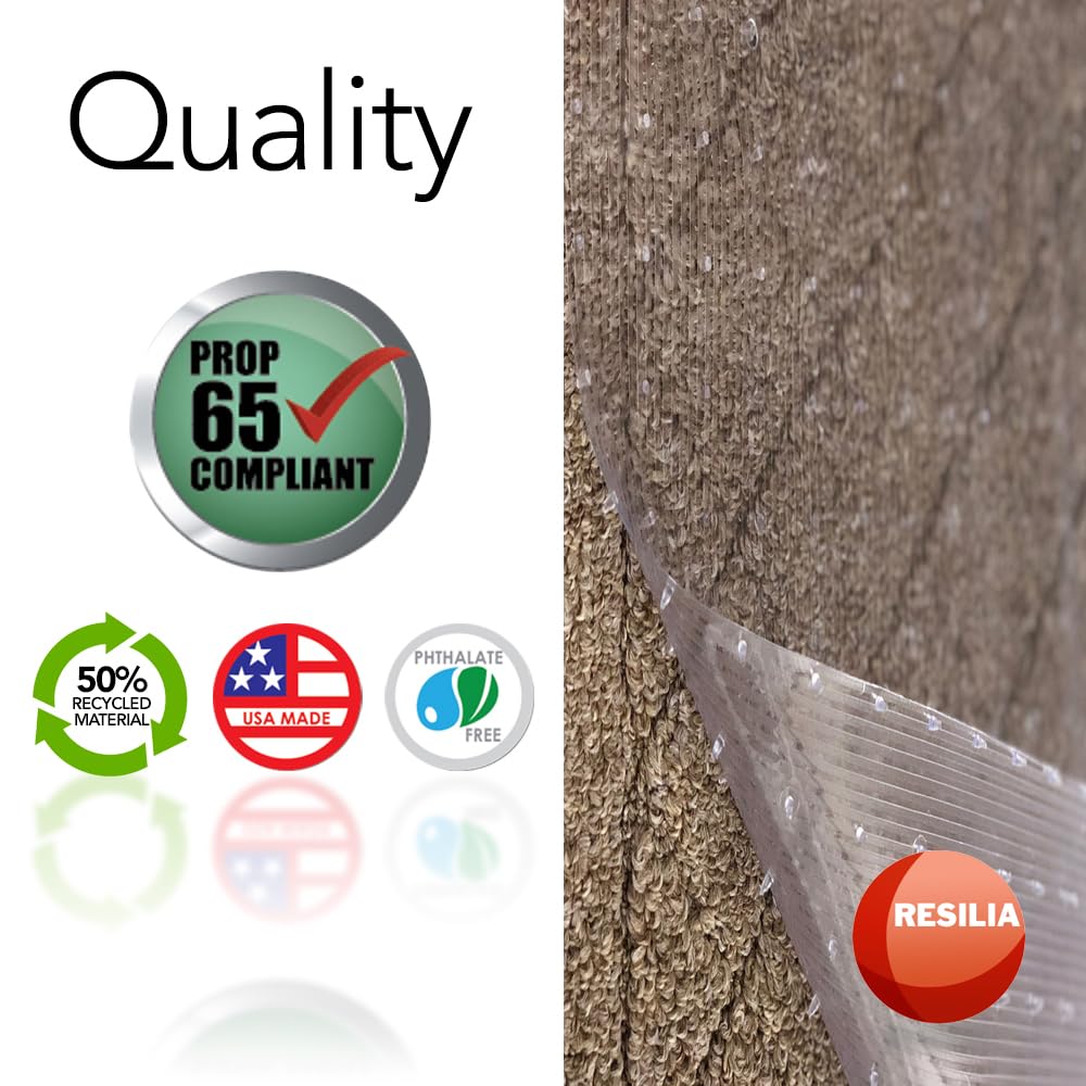RESILIA Low-Pile Carpet Runner - Non Slip Carpet & Rug Protection, Washable Clear Vinyl Floor Runners, 27 Inches Wide x 6 Feet Long, Made in The USA