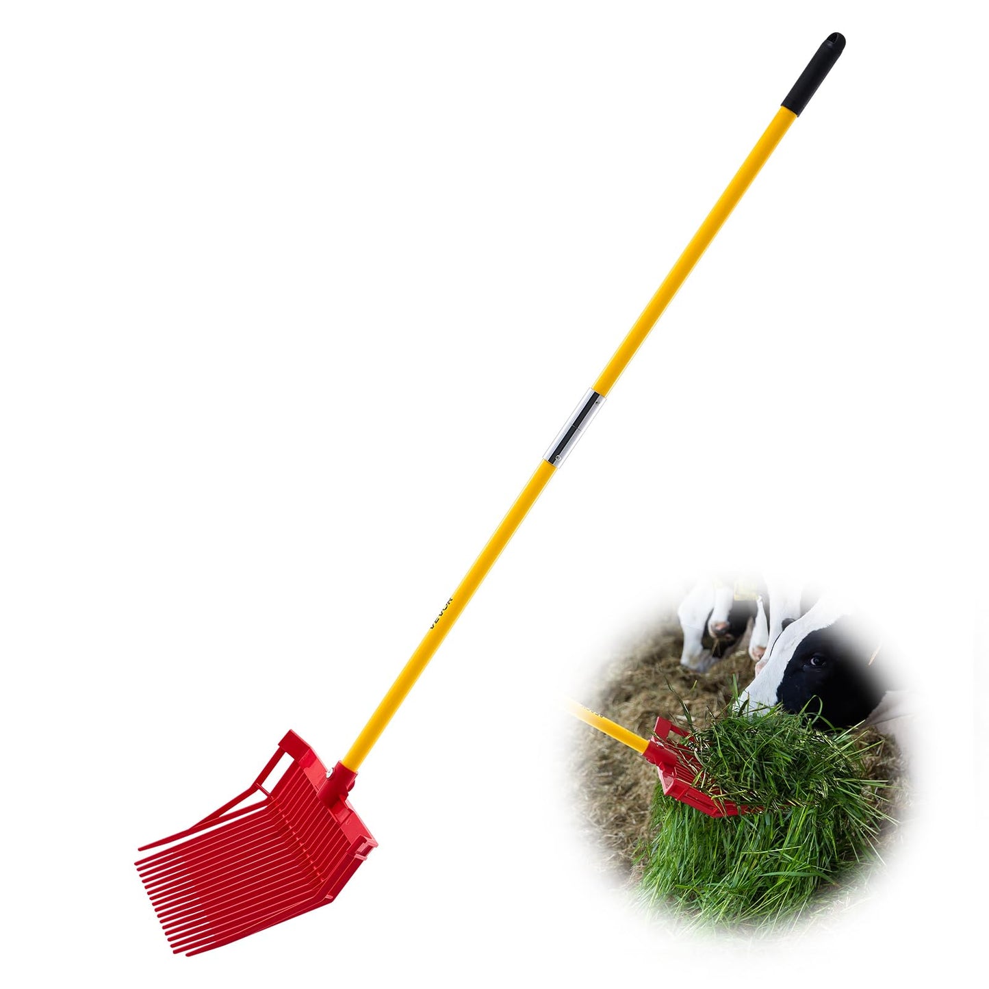 VEVOR Manure Fork, 18 Angled Tines, Horse Manure Rake with Long Fiberglass Handle, 61 in Durable Plastic Pitchfork Muck Rake Tool for Gardening Horse Stall Stable Grass Hay Cleaning Farm Work