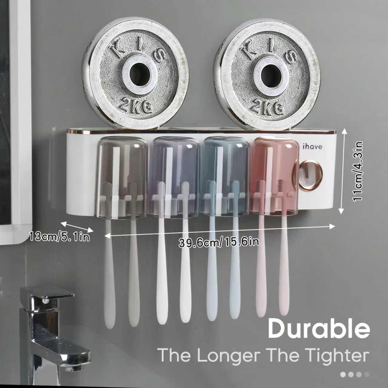 iHave Toothbrush Holders Bathroom Accessories with Toothpaste Dispenser, 4 Cups Toothbrush Holder Wall Mounted Bathroom Decor