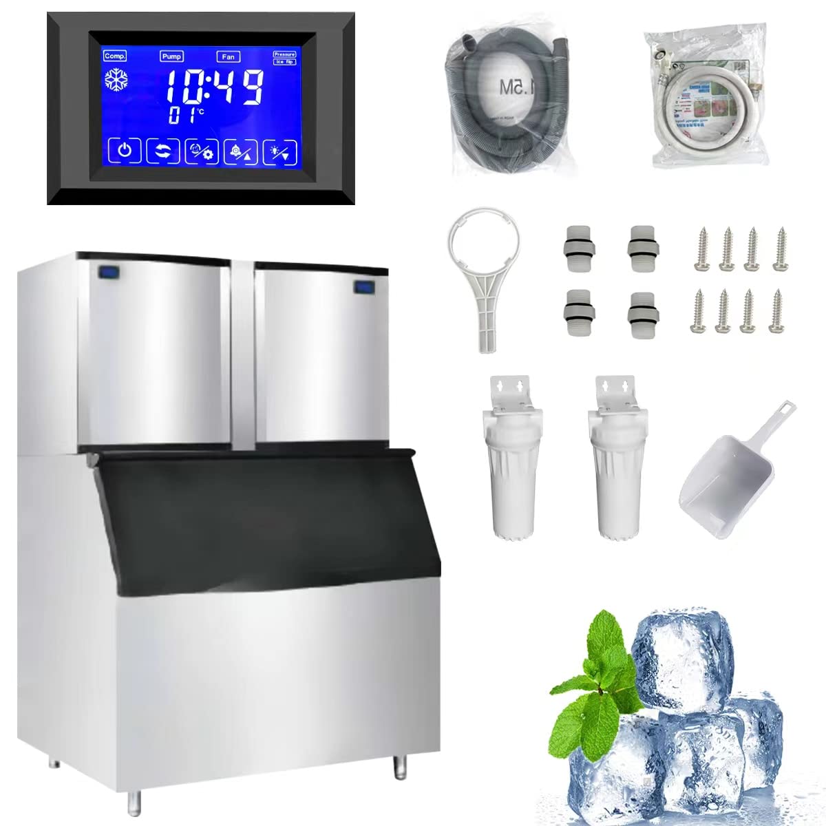 CMICE Commercial Ice Maker Machine 2000 Lbs/24H, 1003 Lbs Storage Bin, Air Cooled Industrial Ice Machine, 760 Ice Cubes Ready in 8-15 Mins, Stainless Steel Ice Maker for Restaurant, Bar, Cafe, Hotel
