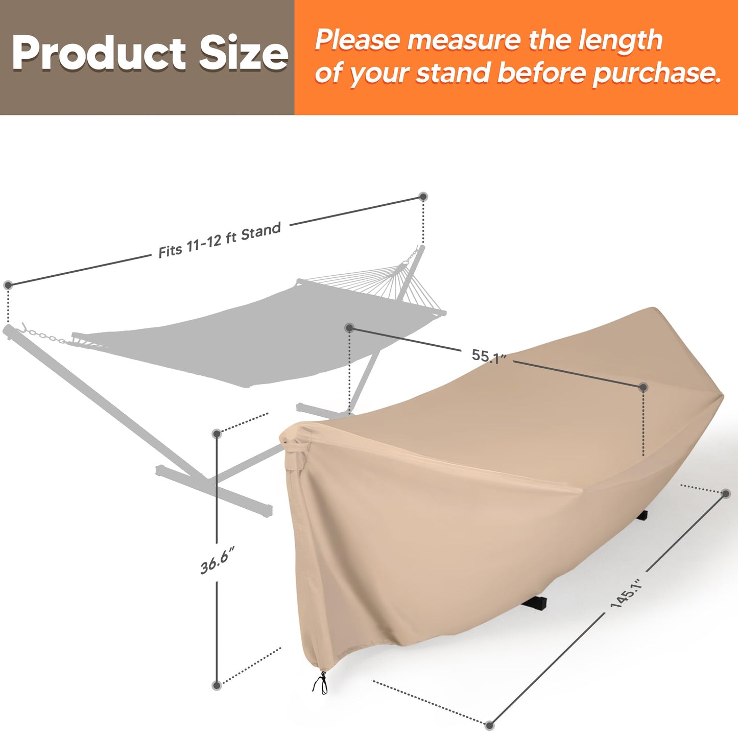 SUNCREAT Hammock Cover, Water-Resistant Polyester Hammock Stand Cover for 11-12ft Stand, Brown