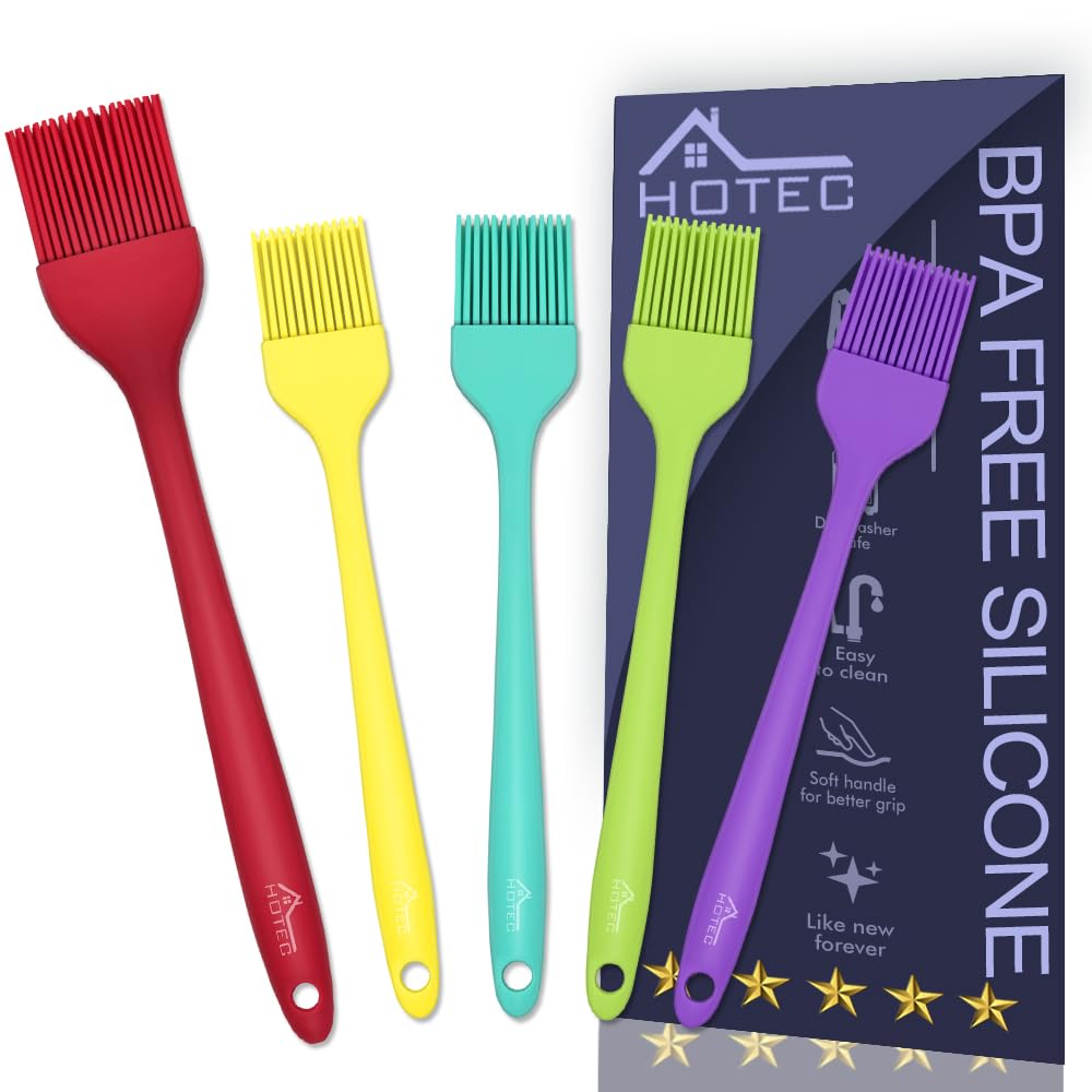 HOTEC 600℉ Heat Resistant BPA Free Silicone Marinading Meat Grill Basting Pastry Brush for Oil Butter Sauce Sausages Desserts Turkey Baster Grill Barbecue, Multicolor
