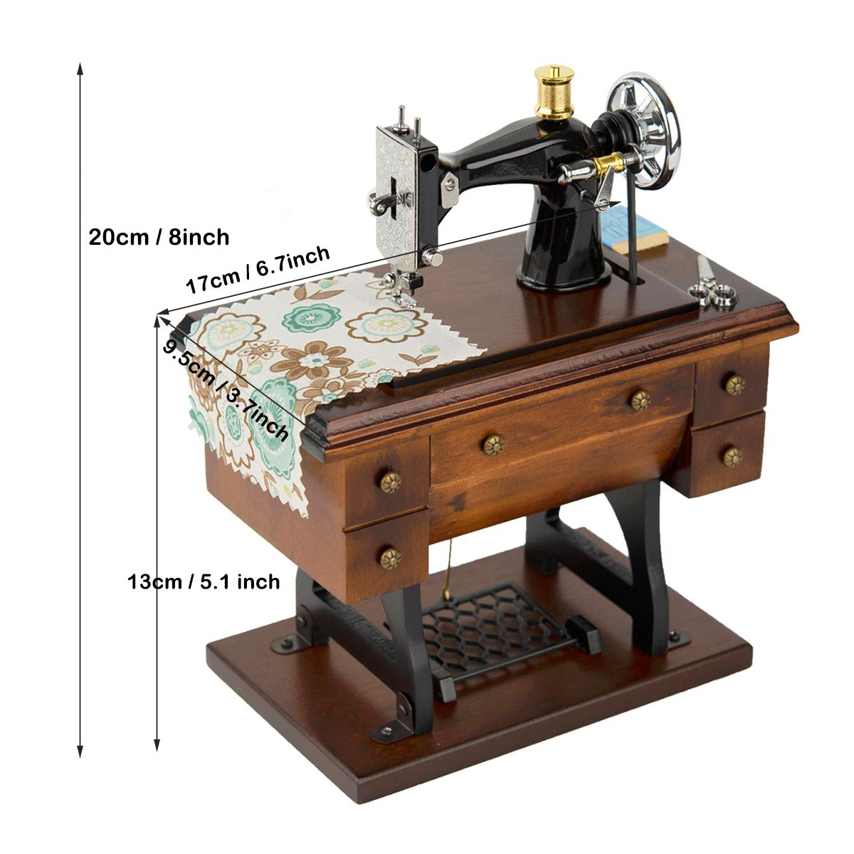 Mr.Winder Sewing Machine Music Box Gift, Wooden Vintage Musical Box Christmas Anniversary Birthday Gifts for Mom Wife Grandma Friend Wind Up Mechanical Melody Fur Elise