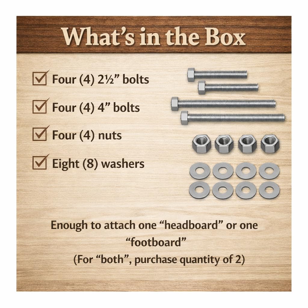 STL Beds Through-Hole Headboard & Footboard Bolt Kit Connector – 2.5” and 4” Bed Rail Hardware for Wood or Metal Beds