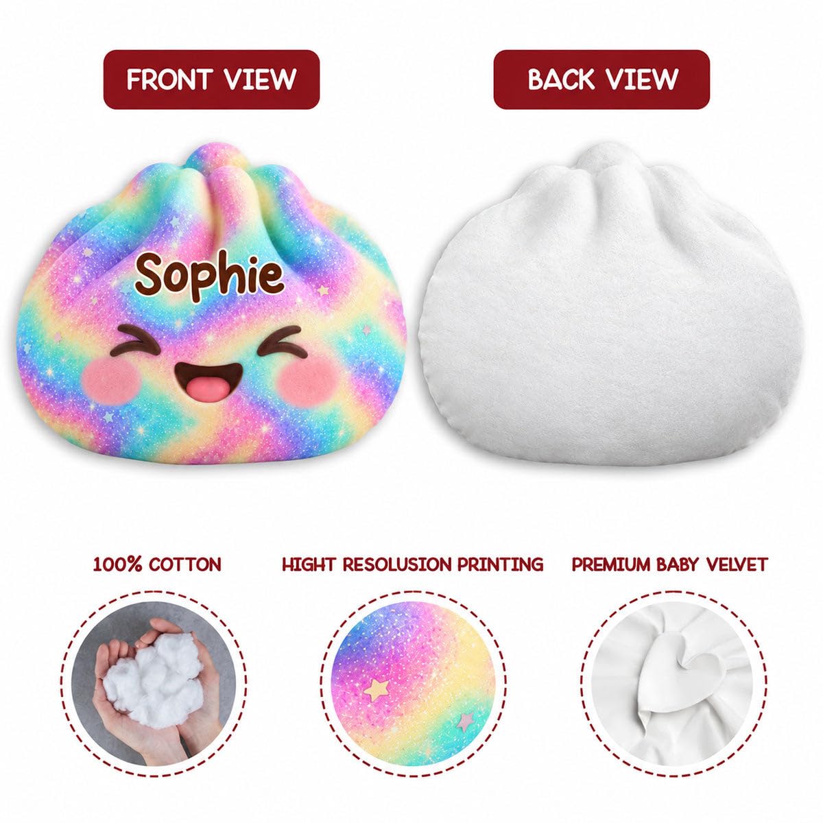 Pawsionate Custom Rainbow Dumpling Pillow, Cute Kawaii Plush Stuffed Gifts