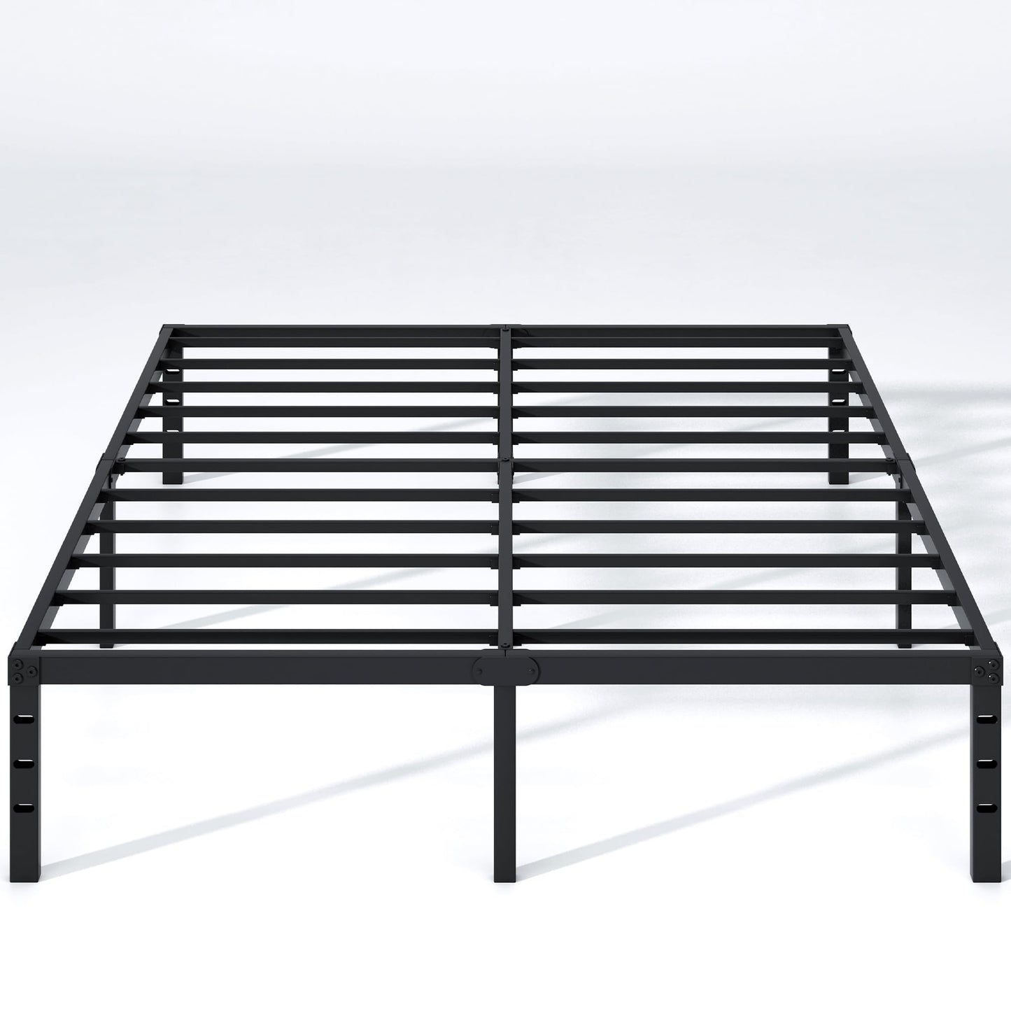 NEW JETO Metal Bed Frame,Queen Size Bed Frame with Storage Space,Heavy Duty Sturdy Mattress Foundation,Easy Assembly,No Box Spring Needed, Black,18 Inch,Queen
