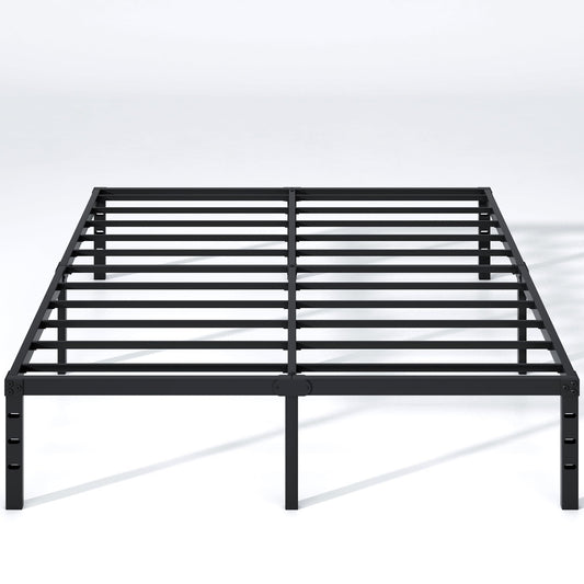 NEW JETO Metal Bed Frame,Queen Size Bed Frame with Storage Space,Heavy Duty Sturdy Mattress Foundation,Easy Assembly,No Box Spring Needed, Black,18 Inch,Queen